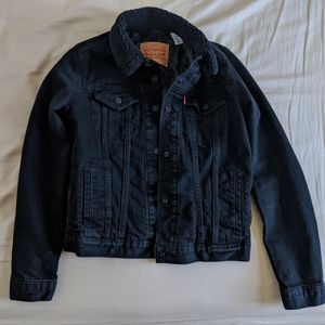 Levi's Black Denim Sherpa Trucker Jacket (XS)